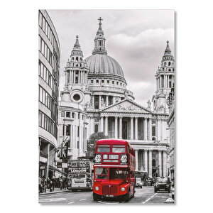 Ahşap Tablo Siyah Beyaz Londra Ve Kırmızı Otobüs 50x70 cm