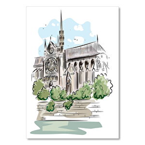Ahşap Tablo Paris Notredame Kilisesi Çizim 50x70 cm