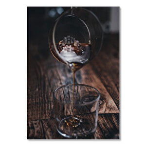 Ahşap Tablo Cam Fincana Dökülen Buzlu Kahve 35x50 cm