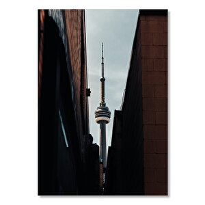 Ahşap Tablo Kanada Cn Tower Binaların Arasından Görünüm 35x50 cm