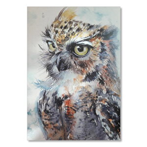 Ahşap Tablo Baykuş Yakın Plan Suluboya Çizim 25x35 cm