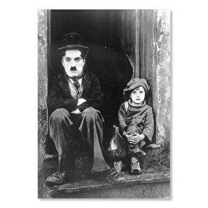 Ahşap Tablo Charlie Chaplin Ve Çocuk Sahne 50x70 cm