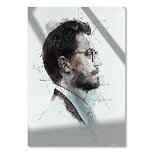 Ahşap Tablo Gözlüklü Adam Profil Eskiz 25x35 cm