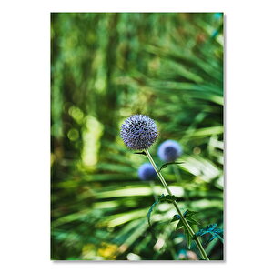 Ahşap Tablo Yeşil Yapraklar Ve Mor Çiçek 35x50 cm