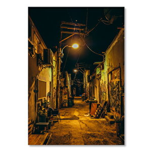 Ahşap Tablo Sokakta Gece Ve Işıklar 35x50 cm