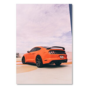 Ahşap Tablo Kırmızı Ford Mustang Arkadan Görünüş 35x50 cm