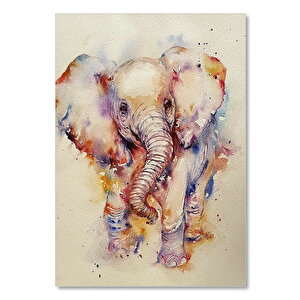 Ahşap Tablo Neşeli Yavru Fil Suluboya Çizim 35x50 cm