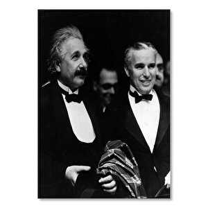 Ahşap Tablo Albert Einstein İle Charlie Chaplin 35x50 cm