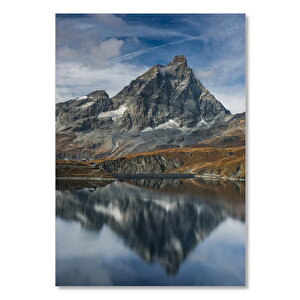Ahşap Tablo Çıplak Karlı Dağ Ve Göldeki Yansıması 50x70 cm