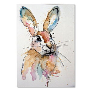 Ahşap Tablo Sevimli Tavşan Suluboya Çizim 35x50 cm