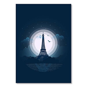 Ahşap Tablo Gece Paris Eyfel Kulesi Çizimi