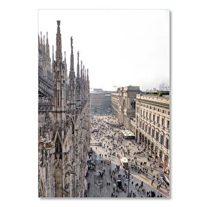 Ahşap Tablo Katedral Ve Meydandaki İnsanlar 25x35 cm