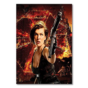 Ahşap Tablo Resident Evil Milla Jovovich Uzi 35x50 cm
