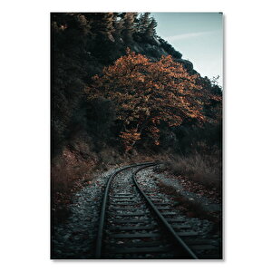 Ahşap Tablo Tren Rayları Ve Sonbahar Renkleri 35x50 cm
