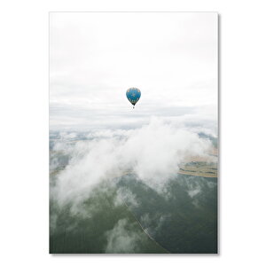 Ahşap Tablo Sıcak Hava Balonu Ve Bulutlar 25x35 cm