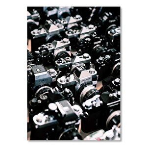 Ahşap Tablo Eski Nikon Ve Olympus Fotoğraf Makineleri 50x70 cm