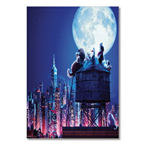 Ahşap Tablo Evcil Hayvanların Gizli Yaşamı Dolunay 50x70 cm