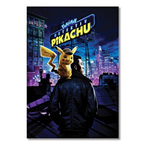 Ahşap Tablo Detective Pikachu Sırtta Geziyor 50x70 cm