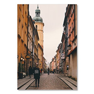 Ahşap Tablo Arnavut Kaldırımlı Tarihi Sokak Ve İnsanlar 50x70 cm