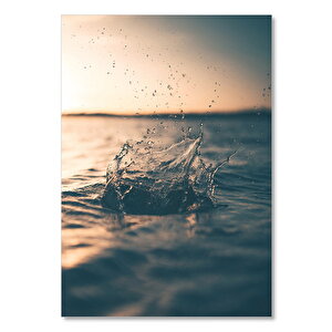 Ahşap Tablo Günbatımı Denizde Sıçrayan Sular 25x35 cm