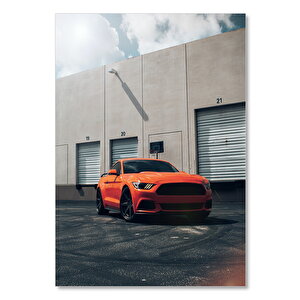 Ahşap Tablo Kırmızı Ford Mustang Ve Depolar 50x70 cm