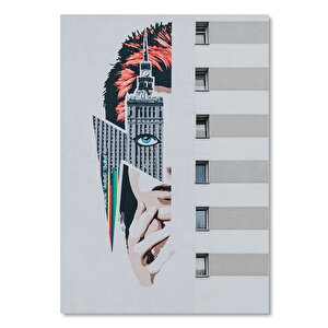 Ahşap Tablo Gökdelenler Ve Kadın Yüzü 25x35 cm