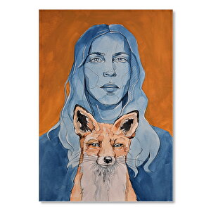 Ahşap Tablo Genç Kadın Ve Tilki 50x70 cm