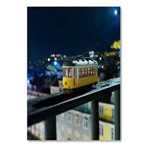 Ahşap Tablo Tramvay Maketi Korkuluklarda 50x70 cm