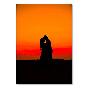 Ahşap Tablo Günbatımında Romantik Çift 50x70 cm