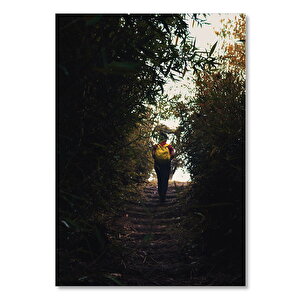 Ahşap Tablo Orman Merdiveni Ve Yürüyen Adam 50x70 cm