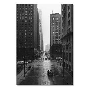 Ahşap Tablo Gökdelenler Ve Caddeler Siyah Beyaz 25x35 cm