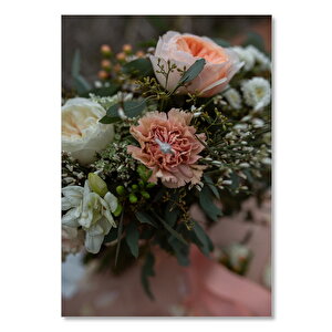 Ahşap Tablo Pembe Beyaz Çiçekler Ve Yapraklar 25x35 cm
