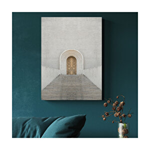 Ahşap Tablo Taş Bina Merdivenler Ve Ağaç Kapı 50x70 cm