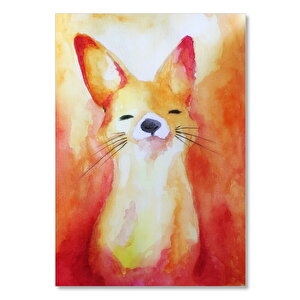 Ahşap Tablo Sevimli Kızıl Tilki Suluboya 50x70 cm