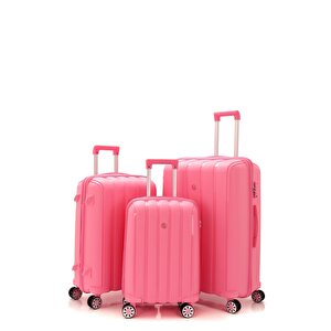 Üçlü Polipropilen Valiz Seti V305 Pembe