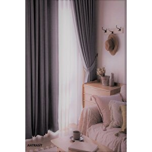 Kadife Görünümlü Fon Perde Antrasit 200x260 cm