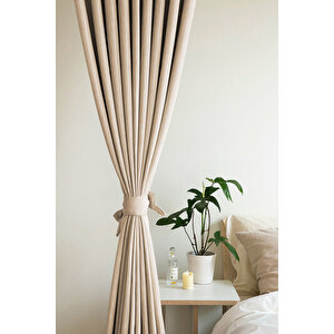 Kadife Görünümlü Fon Perde Sütlü Kahve 250x250 cm 