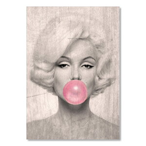 Pembe Sakızlı Marilyn Monroe Ahşap Zeminde Görseli 35x50 cm