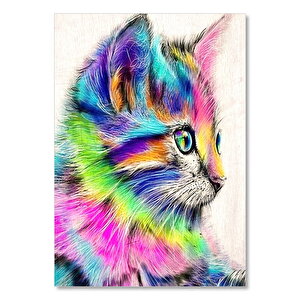 Retro Renkli Kedi Baskılı Görsel 25x35 cm