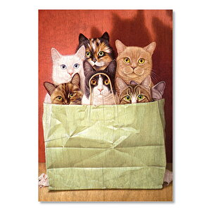 Eski Kağıt Çantada Kediler Ve Fareler Görseli 25x35 cm