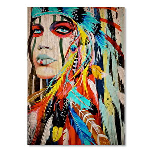 Kızılderili Kız Şekilli Ahşap Zeminde Görsel 50x70 cm