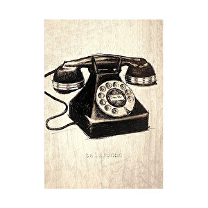 Siyah Beyaz Çevirmeli Ahşap Zeminde Telefon Görseli 35x50 cm
