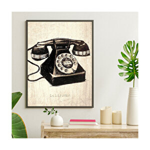 Siyah Beyaz Çevirmeli Ahşap Zeminde Telefon Görseli 35x50 cm