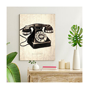 Siyah Beyaz Çevirmeli Ahşap Zeminde Telefon Görseli 35x50 cm