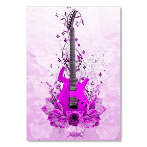 Mor Elektrogitar Ve Çiçekler Mor Arkaplan 35x50 cm