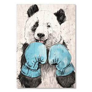 Mavi Eldivenli Ahşap Zeminde Boksör Ayı Görseli 25x35 cm