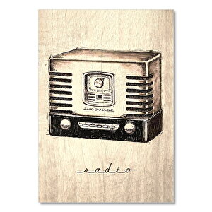Siyah Beyaz Nostalfik Ahşap Zeminde Radyo Görseli 35x50 cm