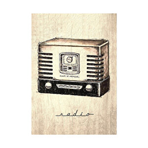 Siyah Beyaz Nostalfik Ahşap Zeminde Radyo Görseli 50x70 cm