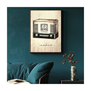 Siyah Beyaz Nostalfik Ahşap Zeminde Radyo Görseli 50x70 cm
