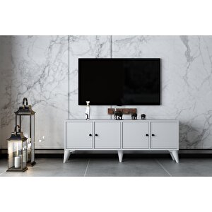 Dolaplı Ayaklı Tv Ünitesi Beyaz 129 Cm Tv-1315-ç